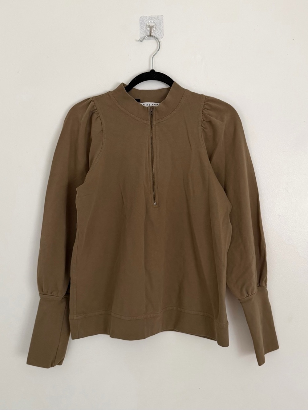 Apiece Apart Brown Dewi Puff Sleeve 1/4 Zip Sweatshirt